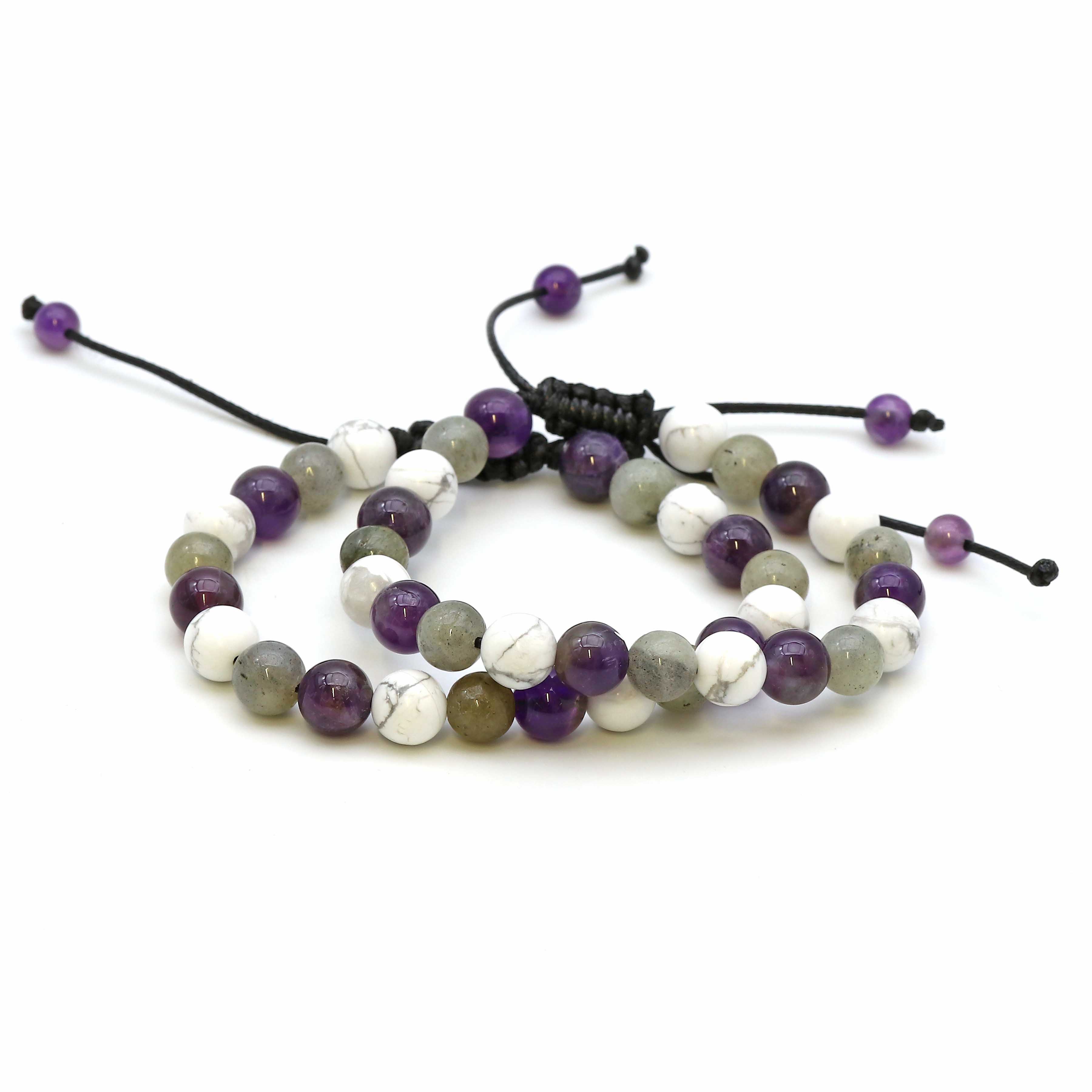 Maitri Amethyst, Labradorit & Magnesit Kugeln Mens Armband