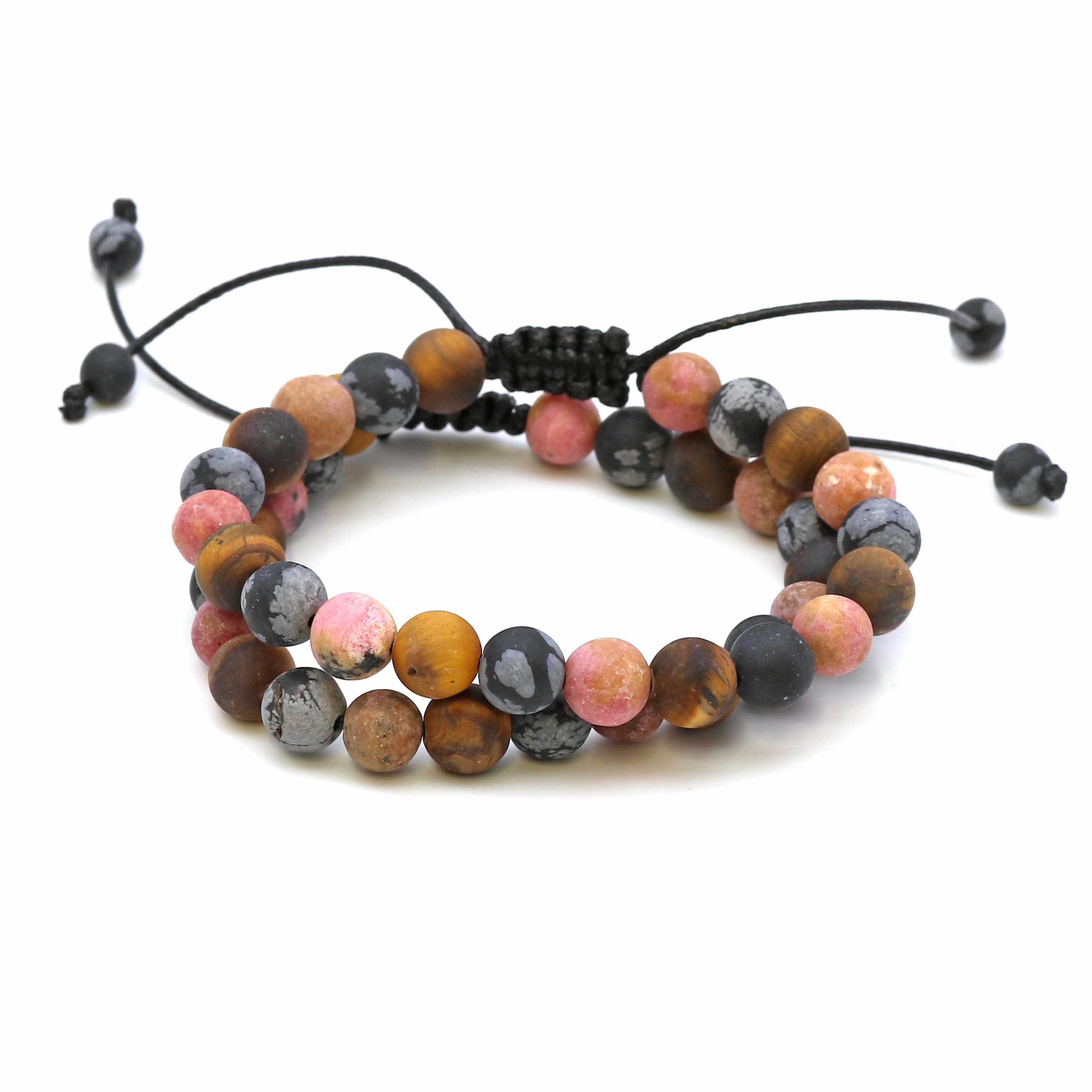 Maitri Rhodonit, Schneeflocken Obsidian & Tigerauge Kugeln Mens Armband