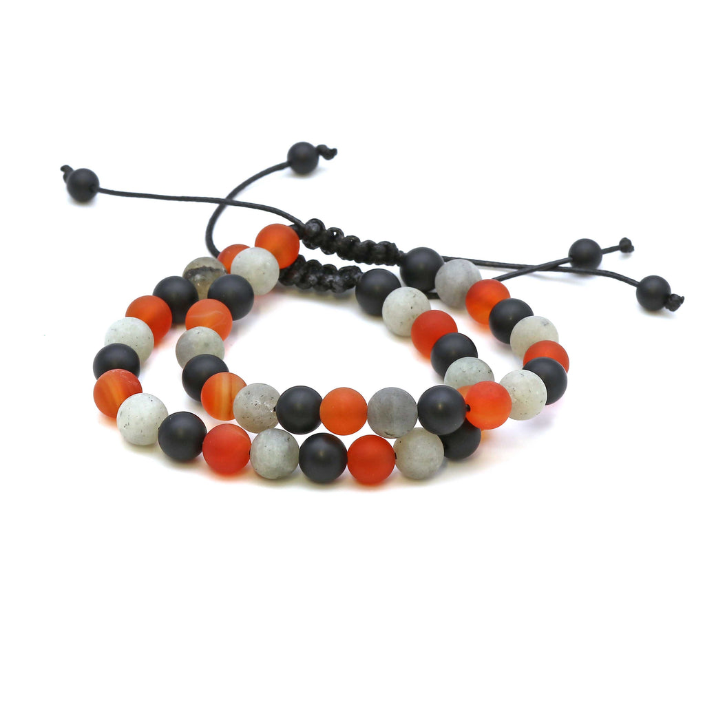 Maitri Karneol, Labradorit & Onyx Kugeln Mens Armband