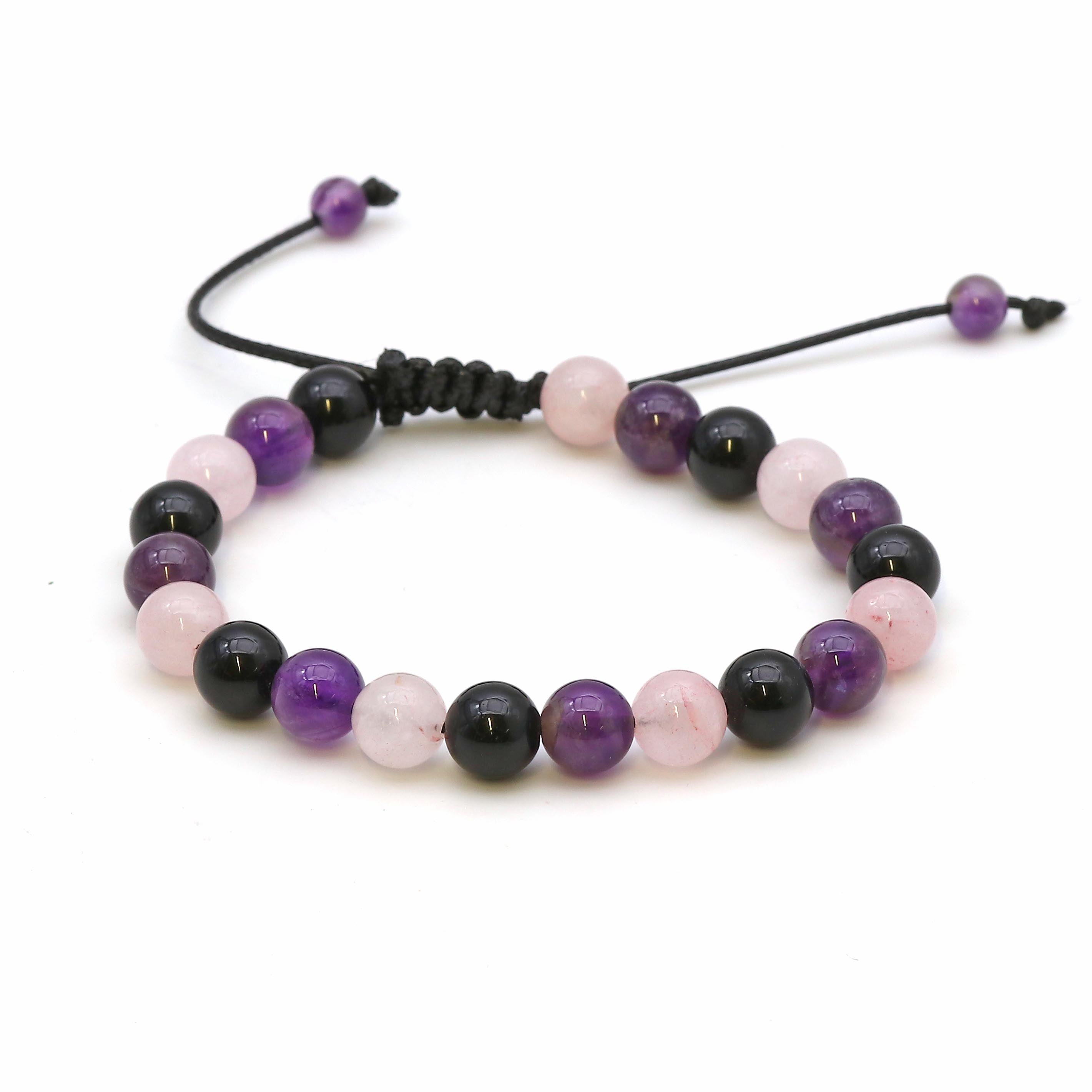 Maitri Amethyst, Obsidian & Rosenquarz Kugeln Mens Armband