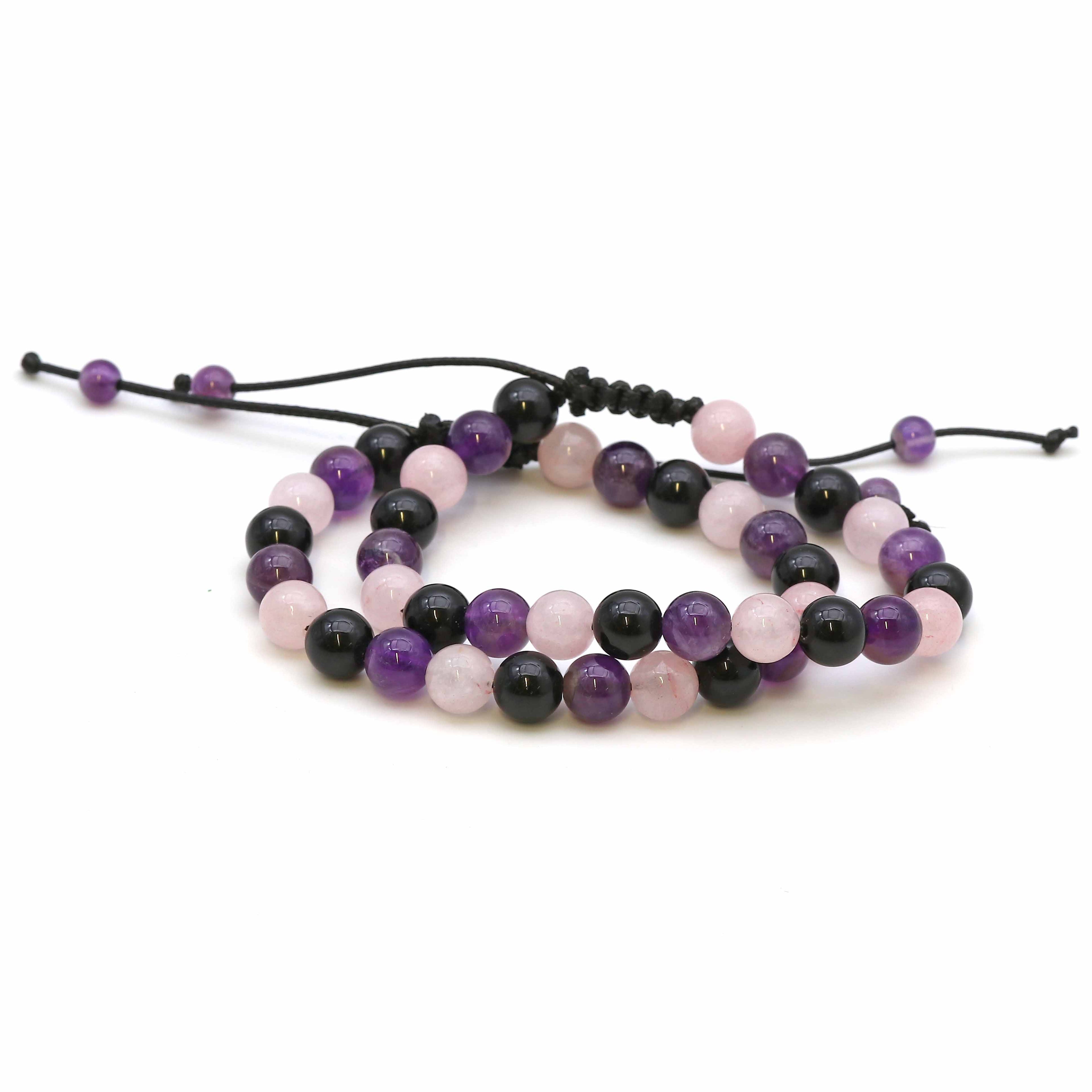 Maitri Amethyst, Obsidian & Rosenquarz Kugeln Mens Armband