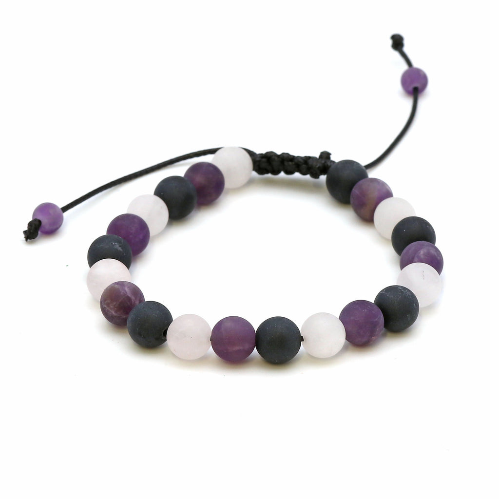Maitri Amethyst, Obsidian & Rosenquarz Kugeln Mens Armband
