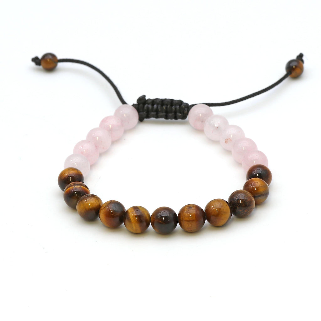 Maitri Rosenquarz & Tigerauge Kugeln Mens Armband