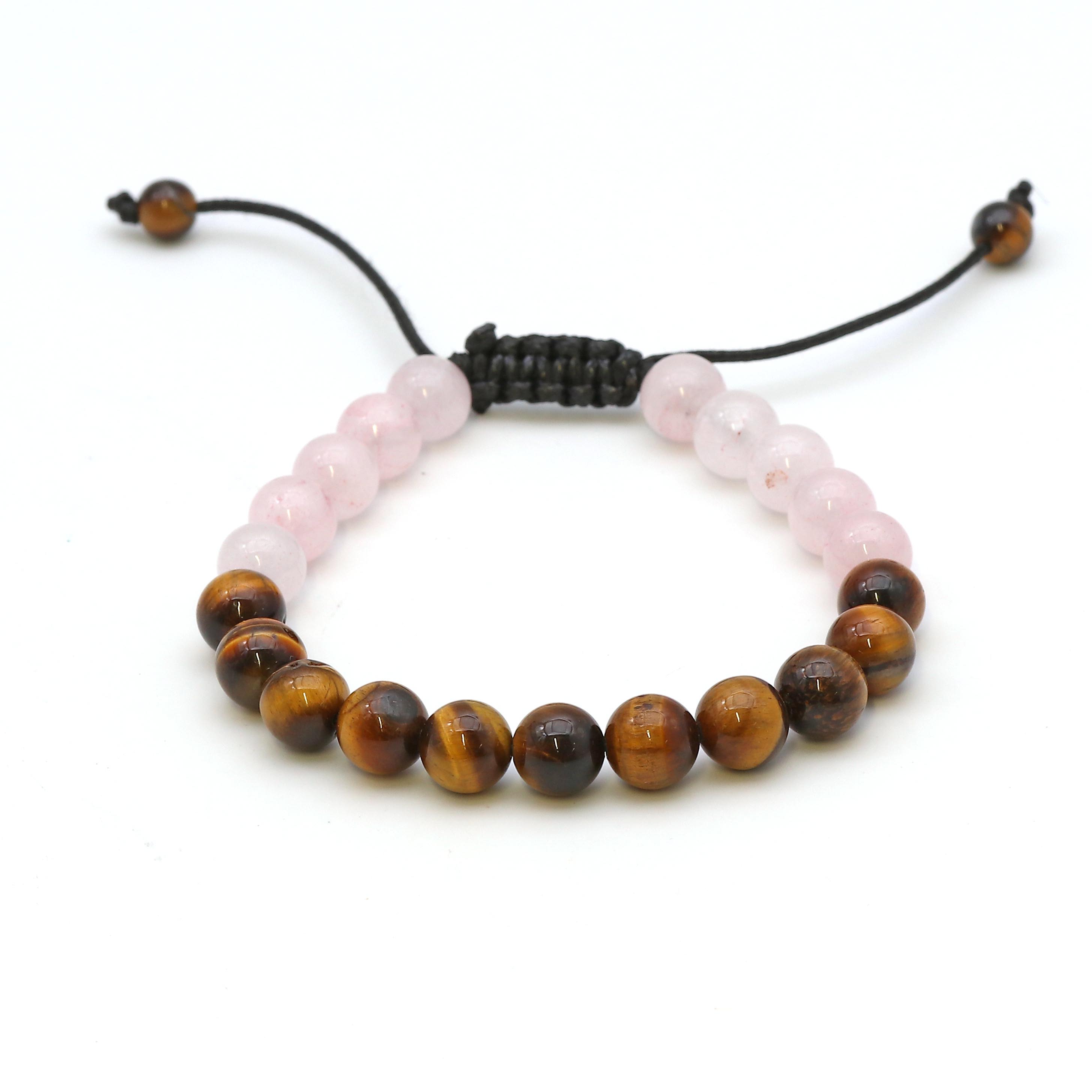 Maitri Rosenquarz & Tigerauge Kugeln Mens Armband