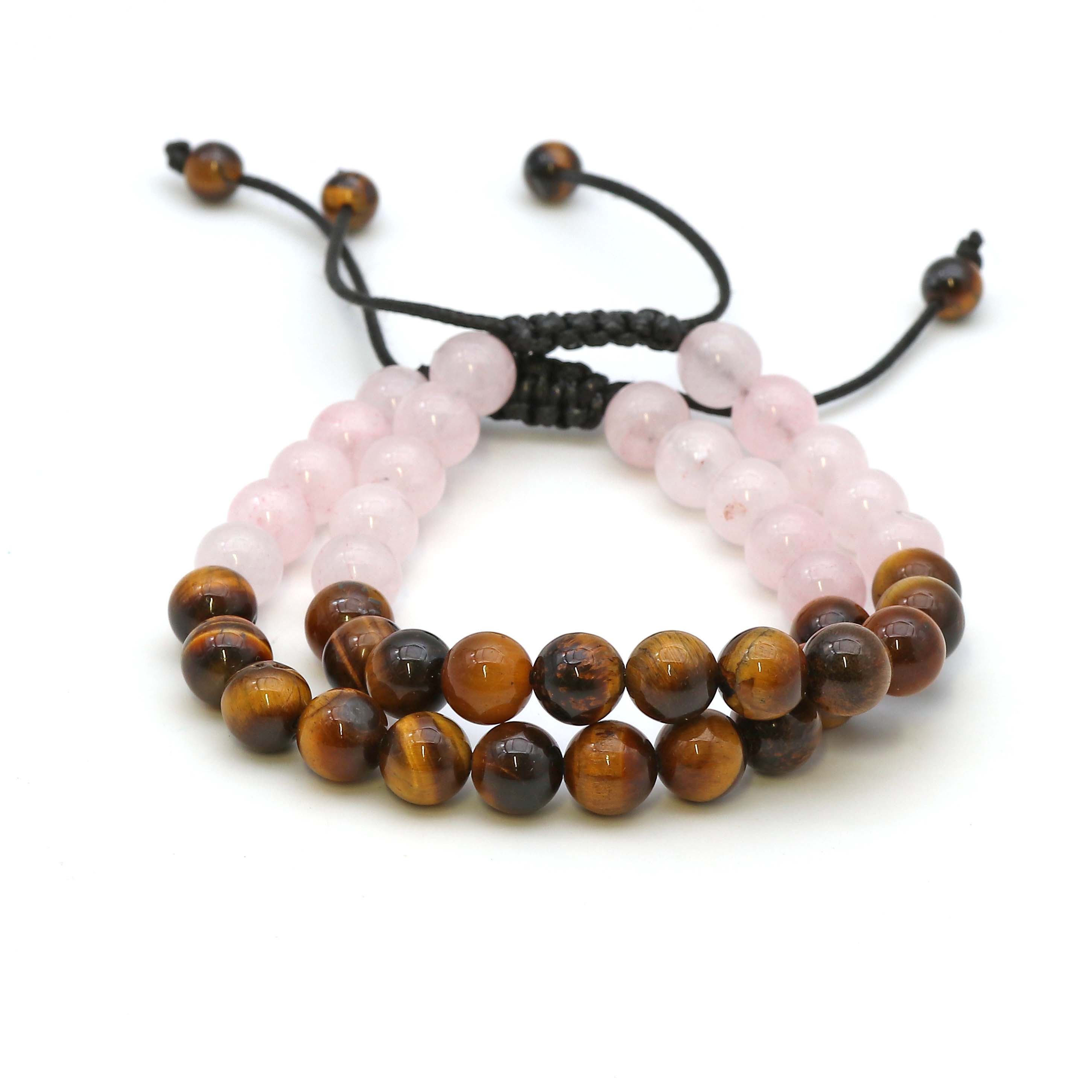 Maitri Rosenquarz & Tigerauge Kugeln Mens Armband