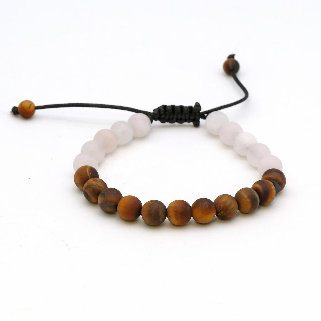 Maitri Rosenquarz & Tigerauge Kugeln Mens Armband