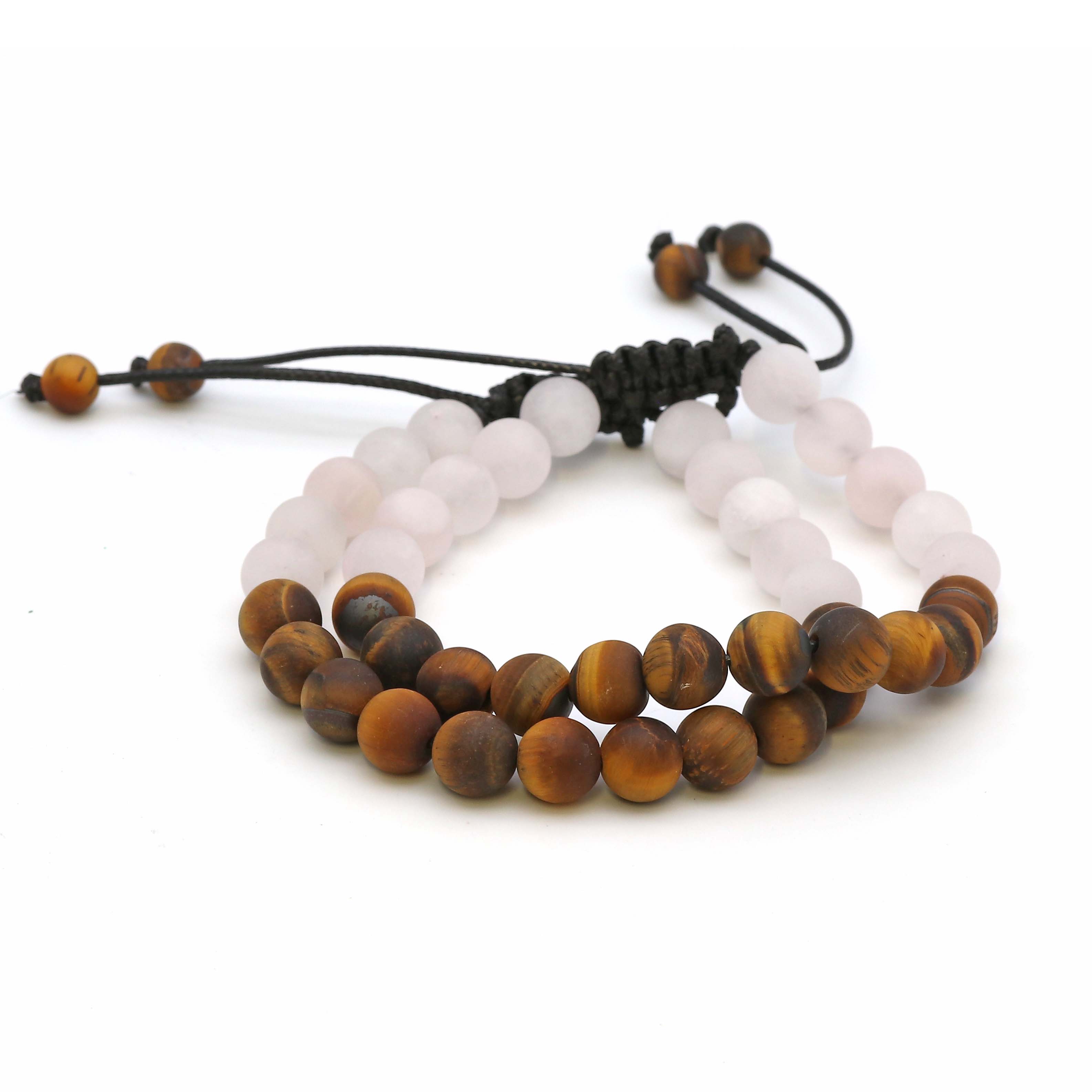 Maitri Rosenquarz & Tigerauge Kugeln Mens Armband