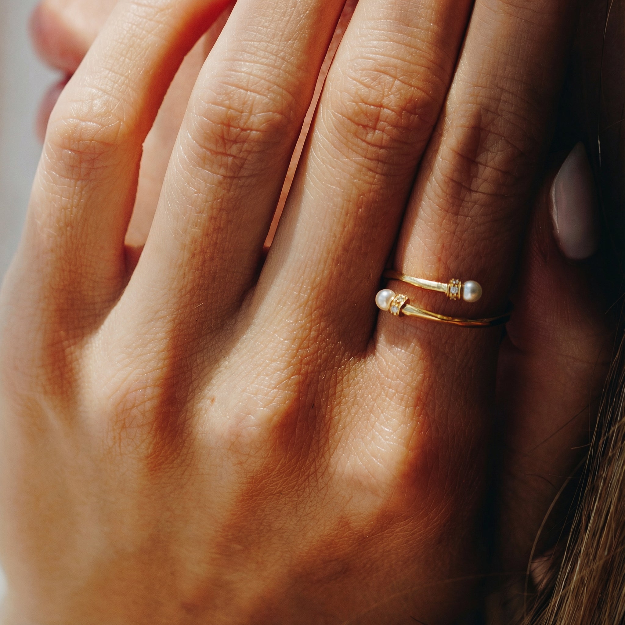 Ring Double-Ender Pearl Gold