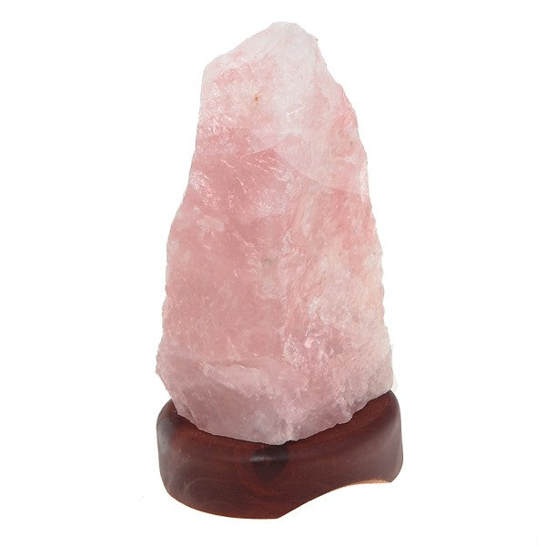 Rosenquarz Lampe mit Holzsockel