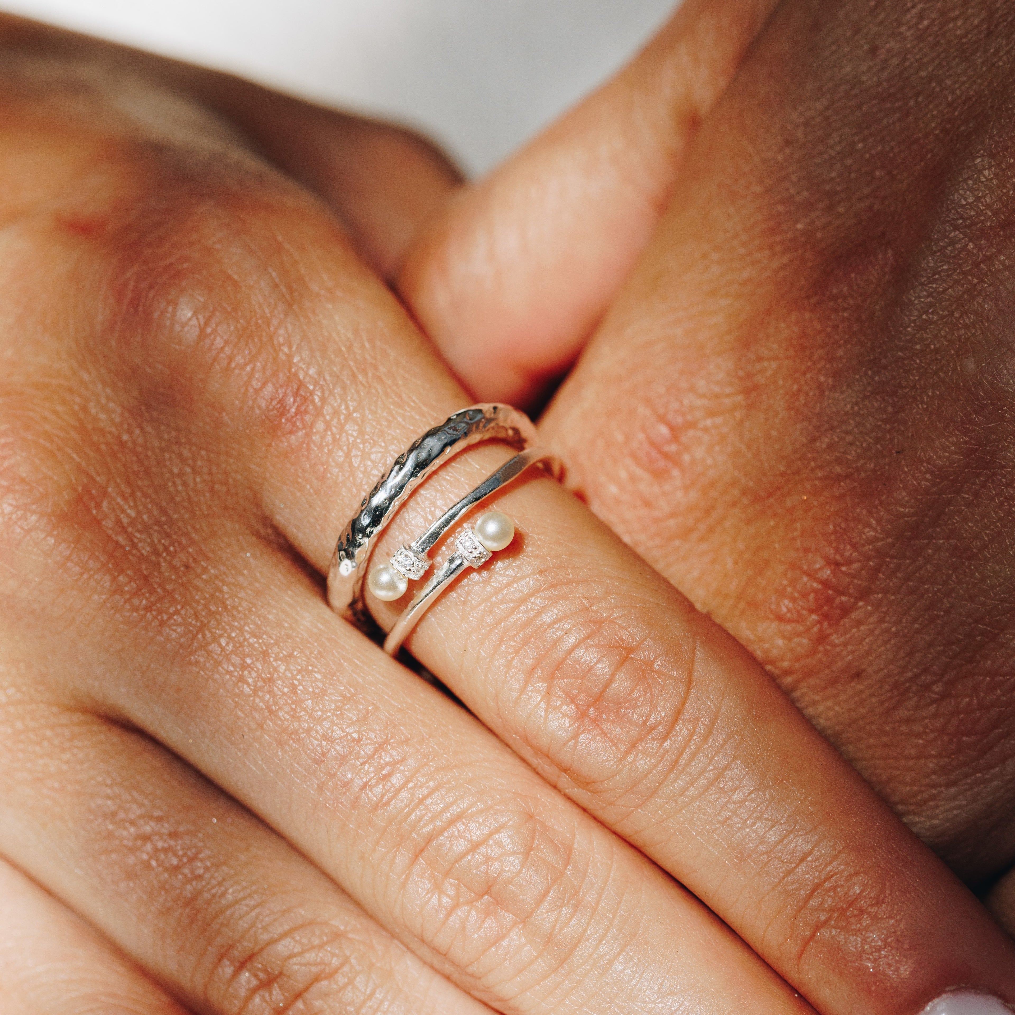 Ring Double-Ender Pearl Silver