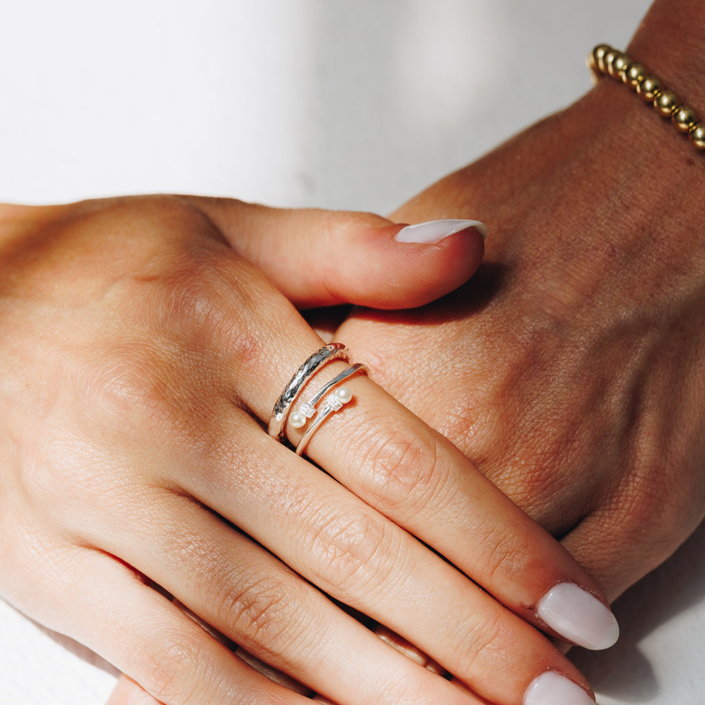 Ring Double-Ender Pearl Silver