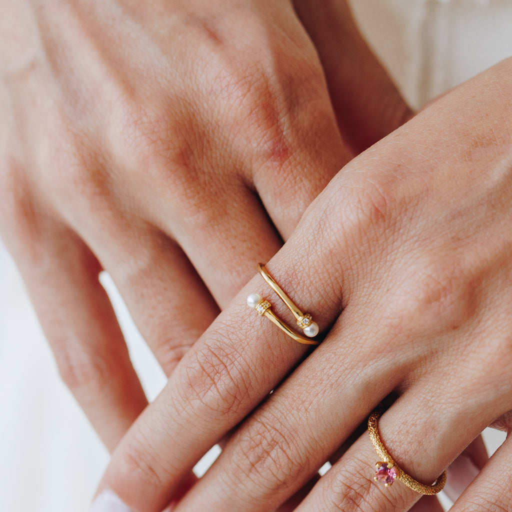 Ring Double-Ender Pearl Gold